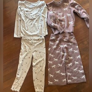 Girl Horse Print Set in Cream and Brown